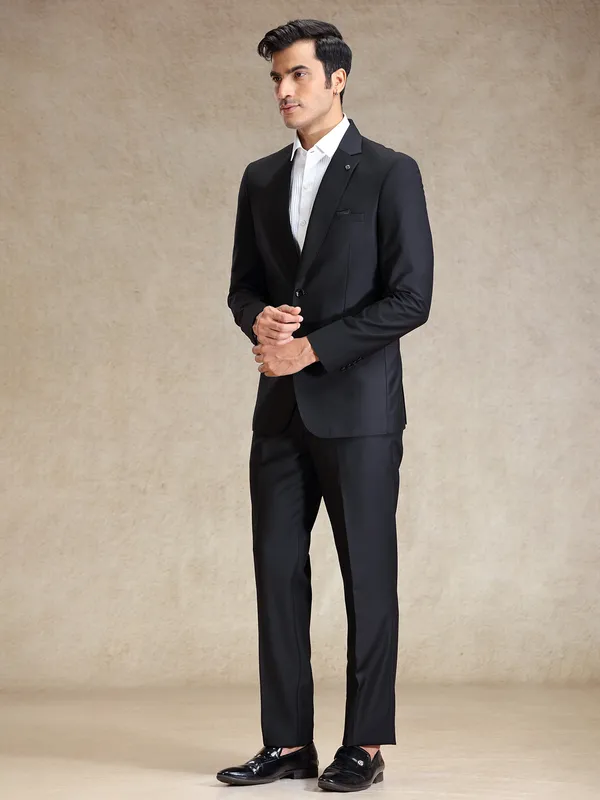 Black refined classy terry rayon 2pc suit