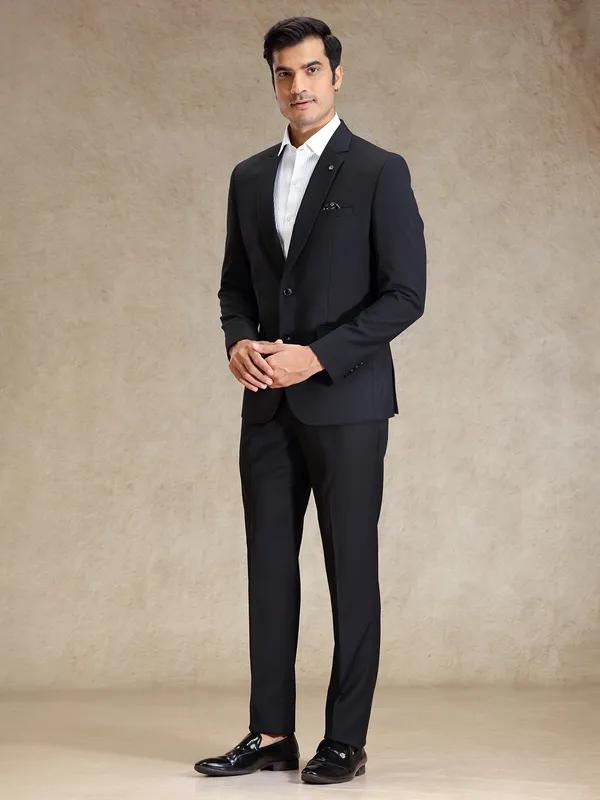 Black refined classy terry rayon 2pc suit for mens wear