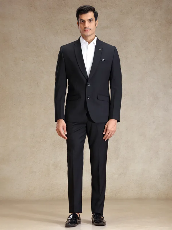 Black refined classy terry rayon 2pc suit for mens wear