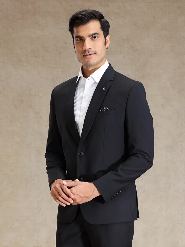 Black refined classy terry rayon blazer for mens wear