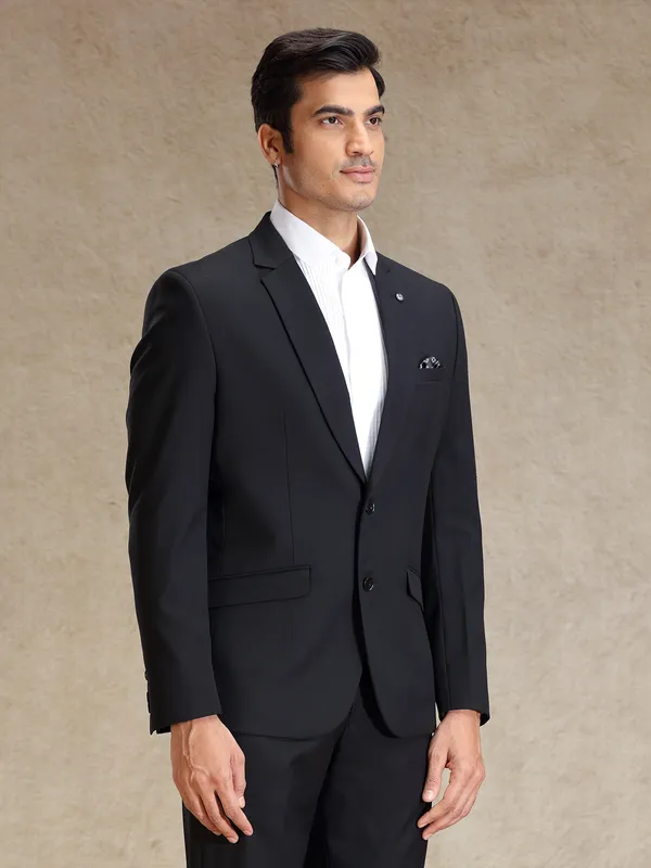 Black refined classy terry rayon blazer for mens wear