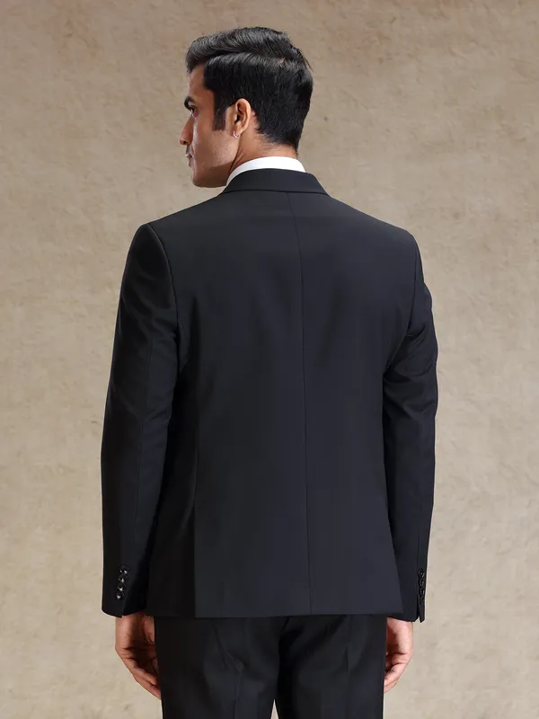 Black refined classy terry rayon blazer for mens wear