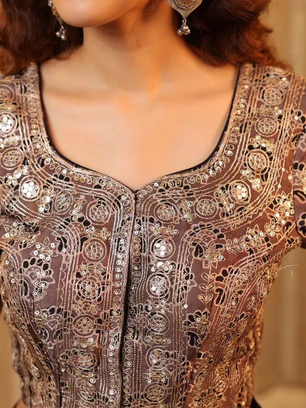 Black resham worked cotton silk saree