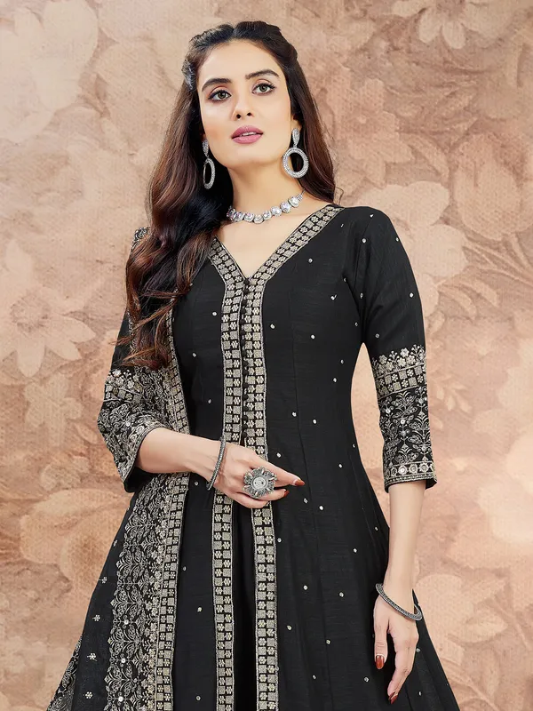 Black resham worked palazzo suit