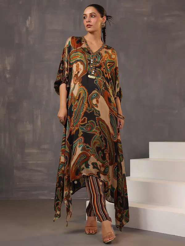 Black satin kurti set for festive