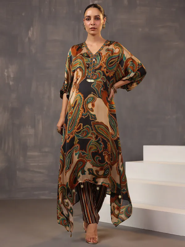 Black satin kurti set for festive