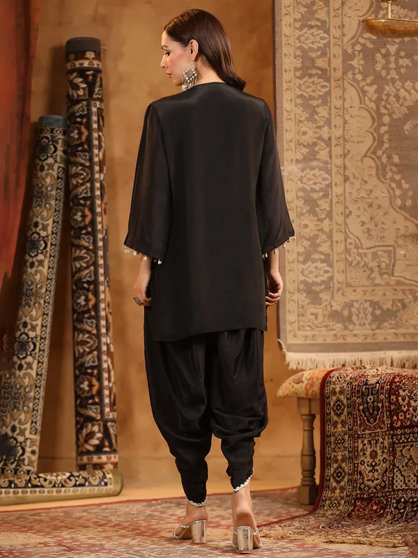 Black satin silk dhoti kurti set
