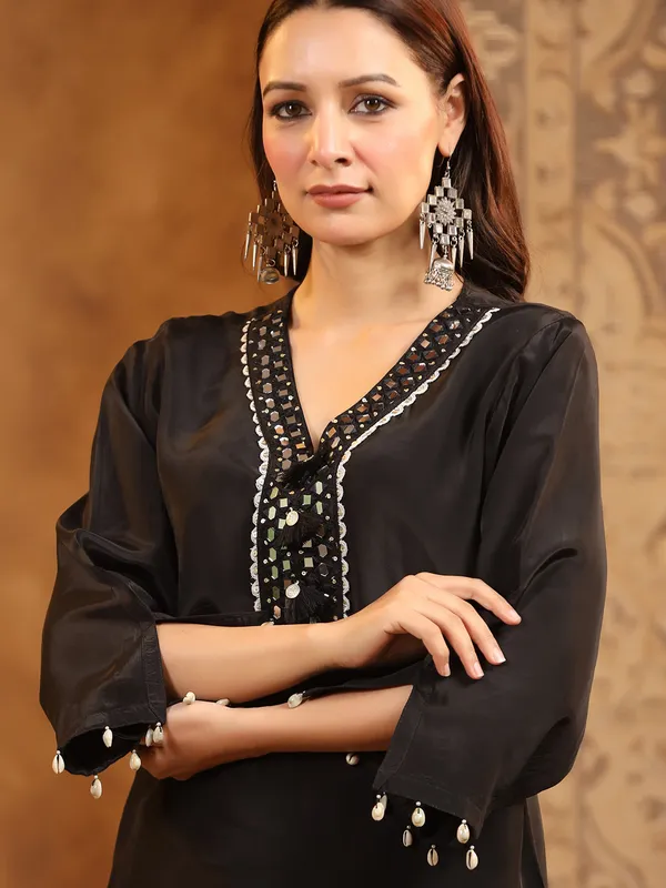 Black satin silk dhoti kurti set