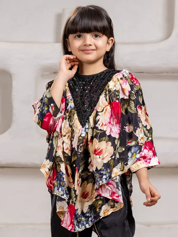 Black satin silk dhoti suit with bead embellishments