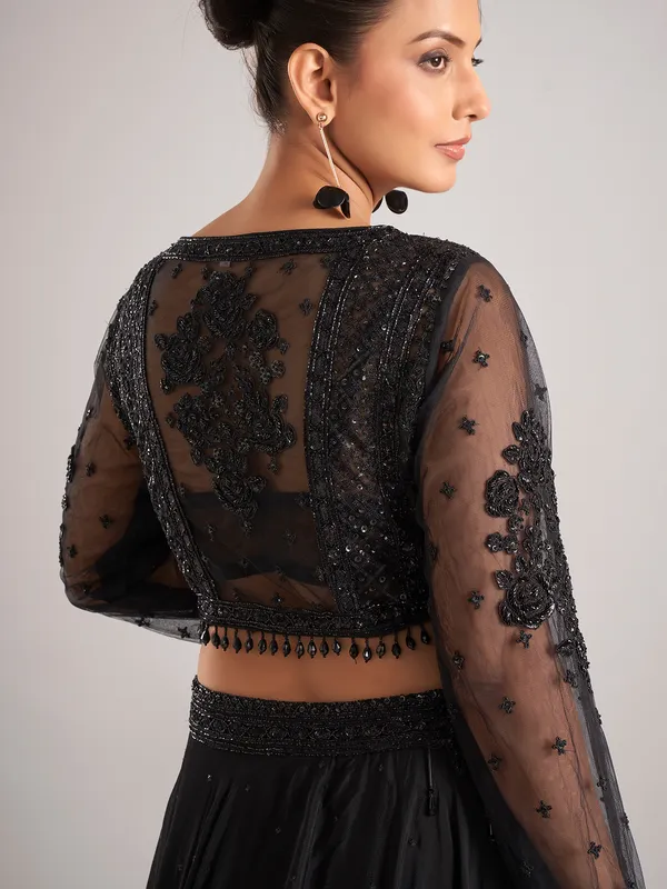Black satin silk lehenga choli for party wear