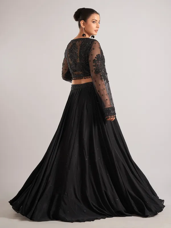 Black satin silk lehenga choli for party wear