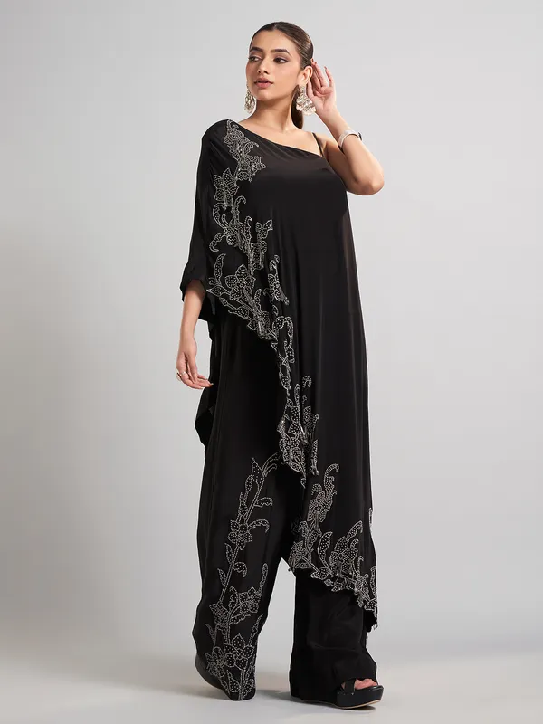 Black satin silk party wear designer palazzo suit