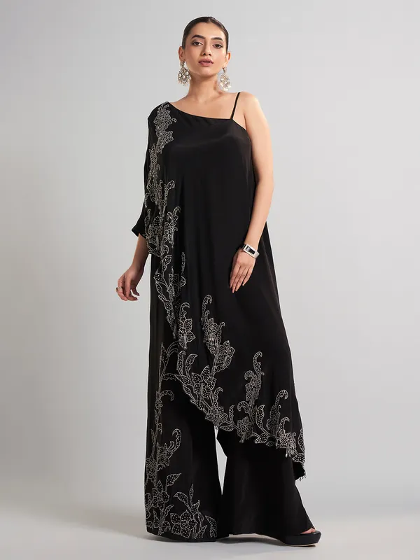 Black satin silk party wear designer palazzo suit