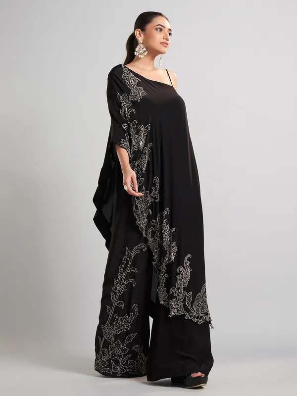 Black satin silk party wear designer palazzo suit