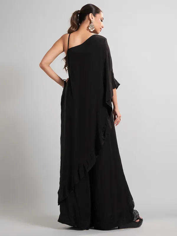 Black satin silk party wear designer palazzo suit