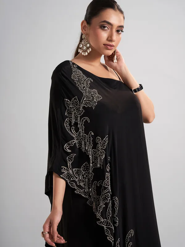 Black satin silk party wear designer palazzo suit