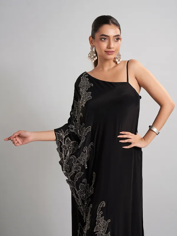 Black satin silk party wear designer palazzo suit