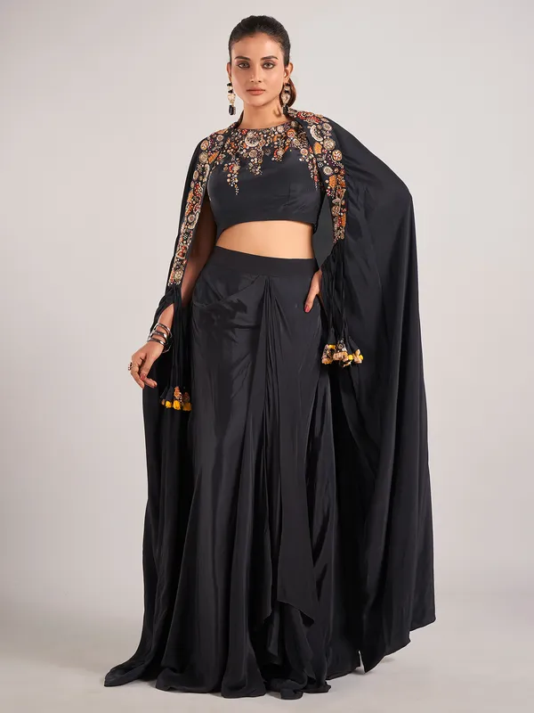 Black satin silk party wear indowestern suit
