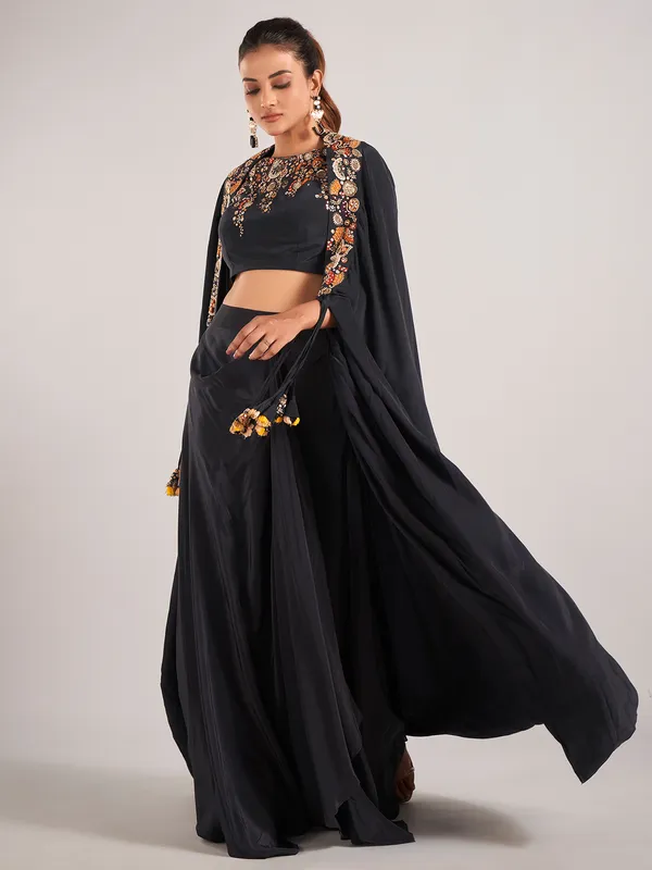 Black satin silk party wear indowestern suit