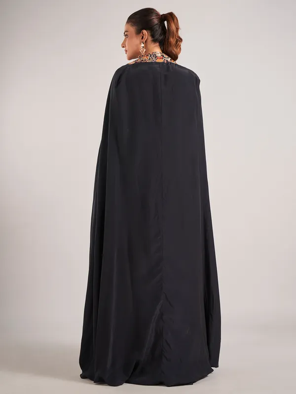 Black satin silk party wear indowestern suit