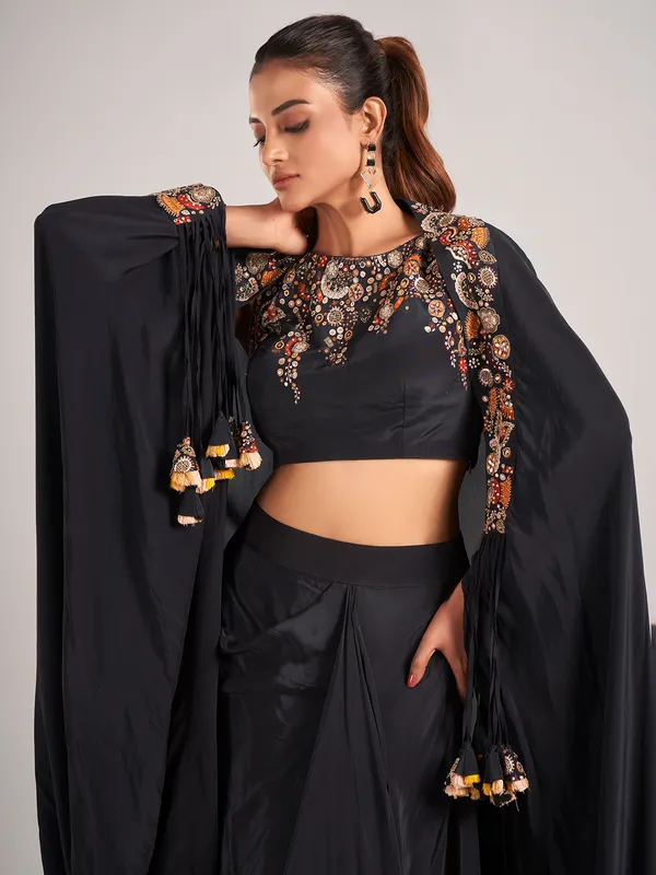 Black satin silk party wear indowestern suit
