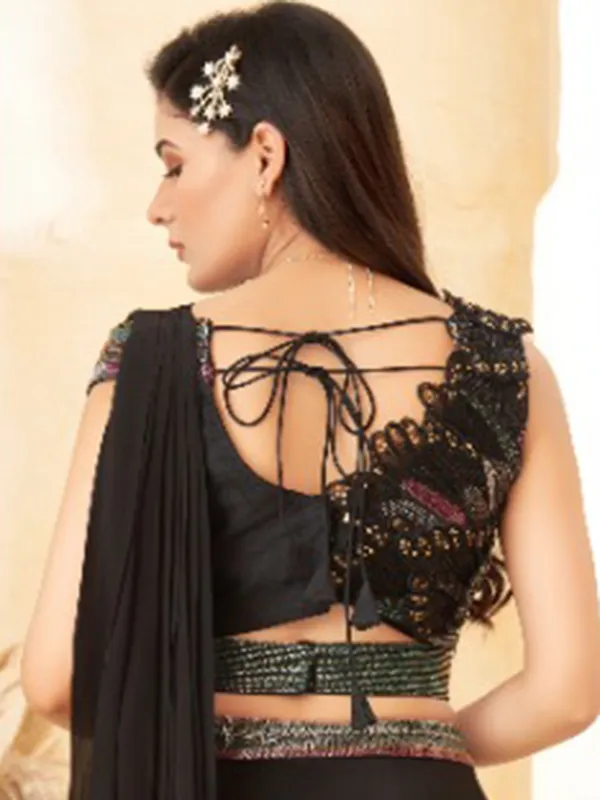 Black satin silk ready to wear saree