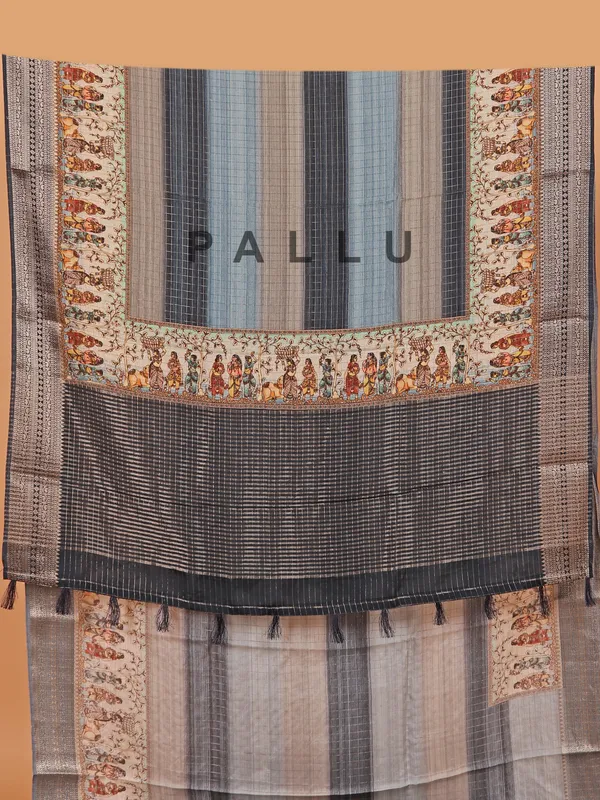 Black semi dola silk printed saree