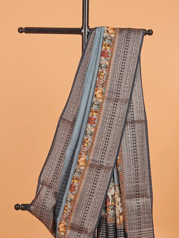 Black semi dola silk printed saree
