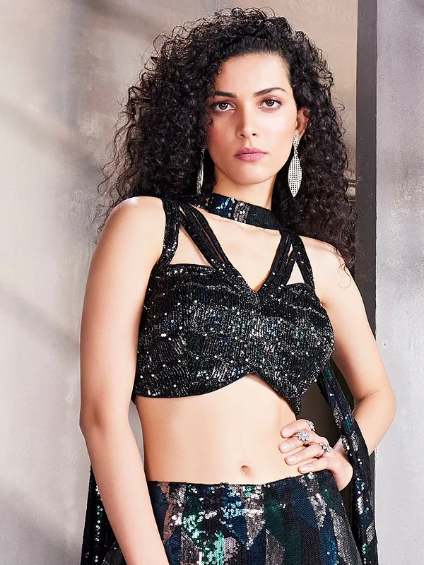 Black sequins palazzo suit for party wear