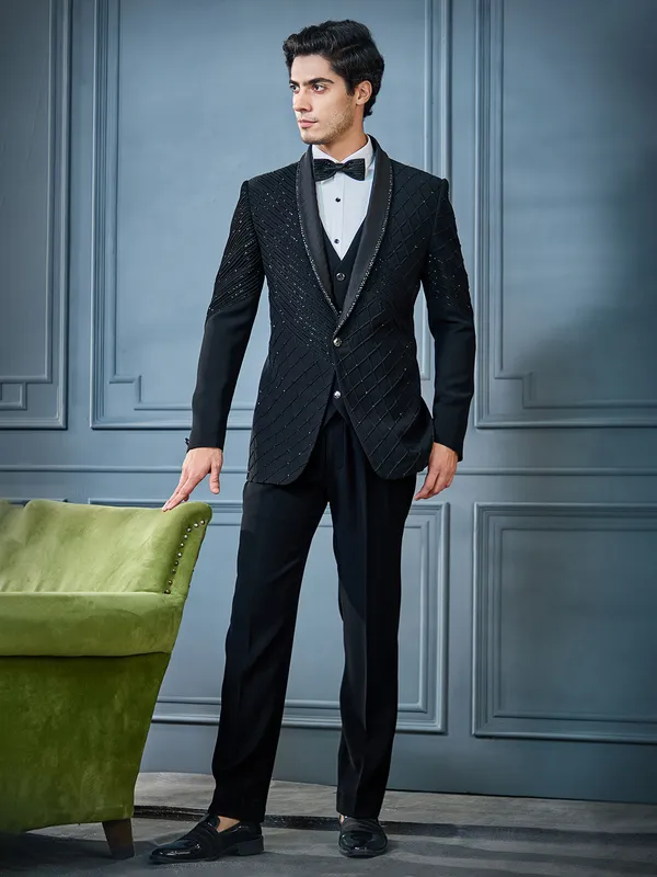 Black shawl lapel terry rayon tuxedo suit
