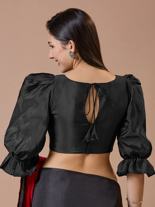 Black silk boat neck comfort fit ready made blouse