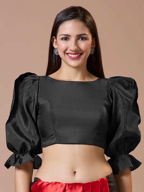 Black silk boat neck comfort fit ready made blouse