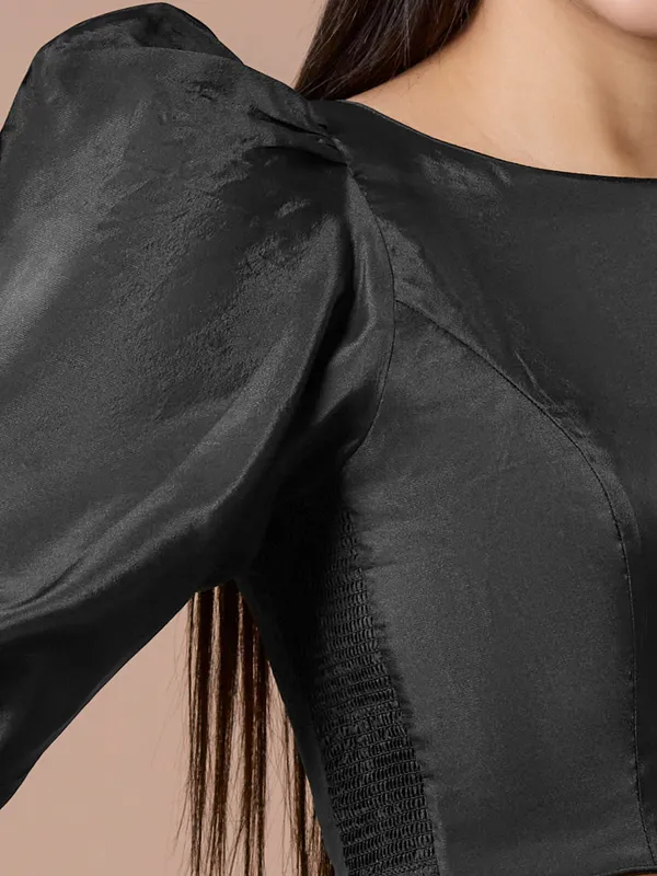 Black silk boat neck comfort fit ready made blouse