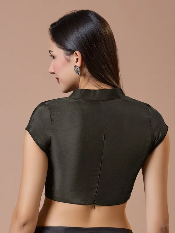 Black silk collared neck comfort fit ready made blouse