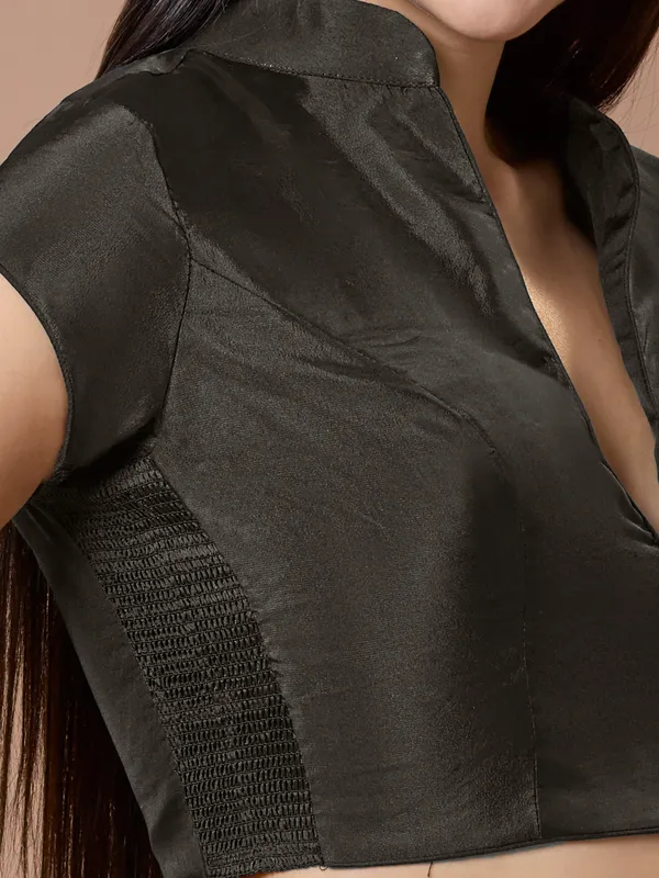 Black silk collared neck comfort fit ready made blouse
