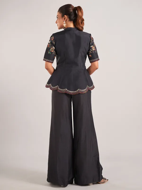 Black silk designer palazzo suit for wedding