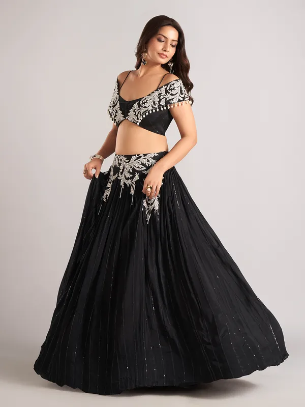 Black silk designer wedding wear lehenga choli