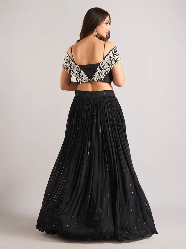 Black silk designer wedding wear lehenga choli