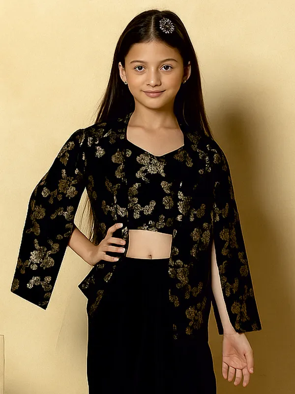 Black silk dhoti suit with zardosi accents