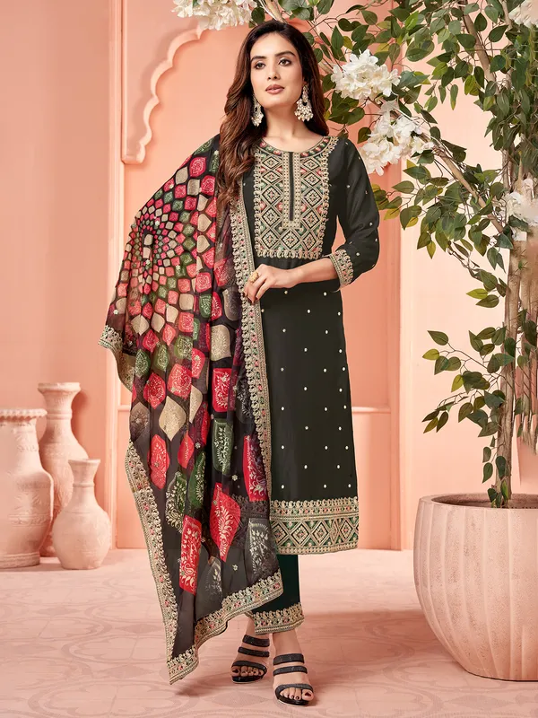 Black silk festive salwar suit