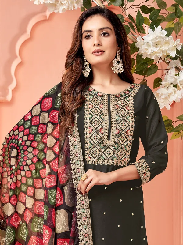 Black silk festive salwar suit
