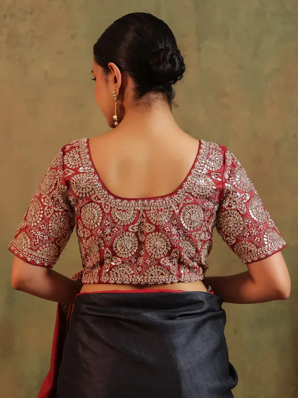 Black silk festive wear saree with print