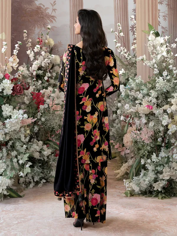 Black silk floral printed pakistani palazzo suit