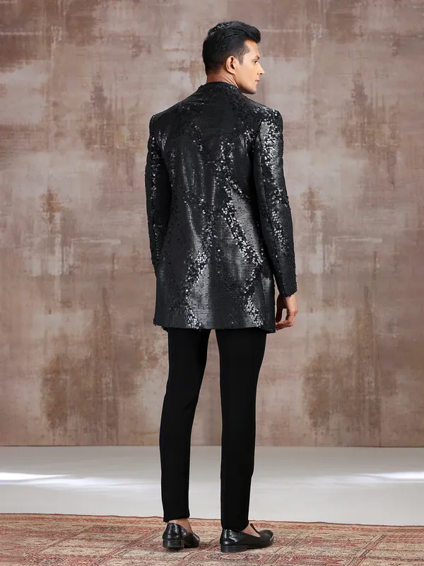 Black silk indo western with cutdana work