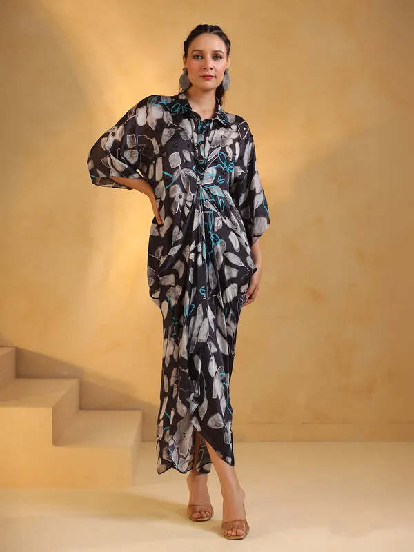 Black silk indowestern printed kurti