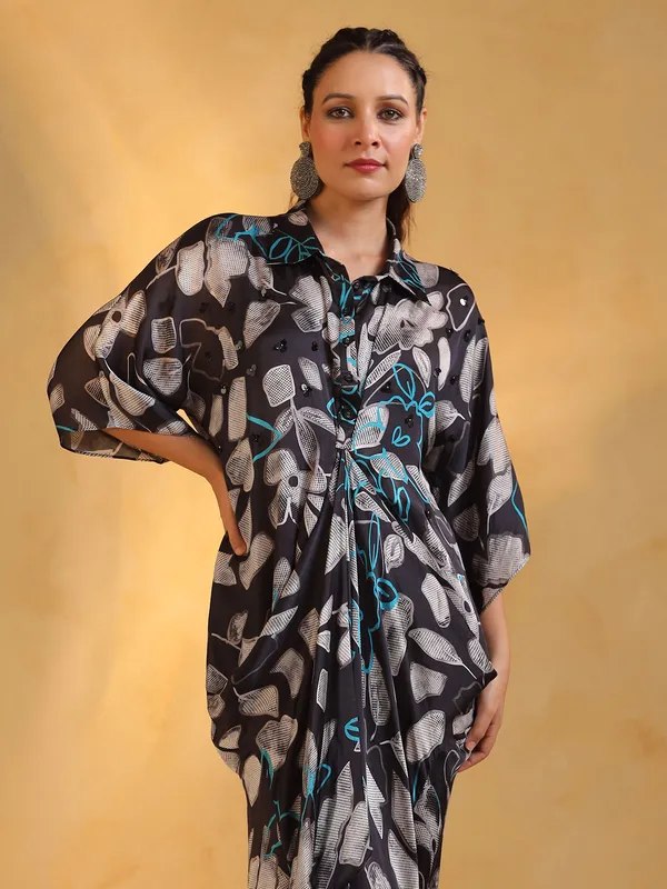 Black silk indowestern printed kurti