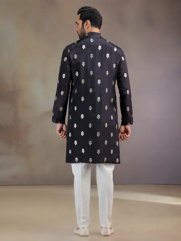 Black silk kurta pajama with zari work