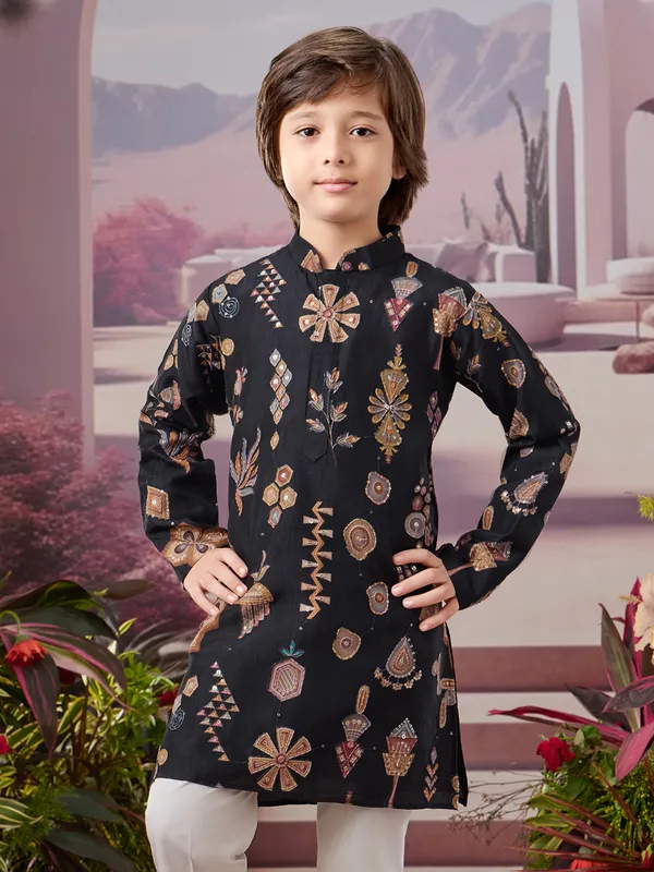 Black silk kurta set with festive shimmer