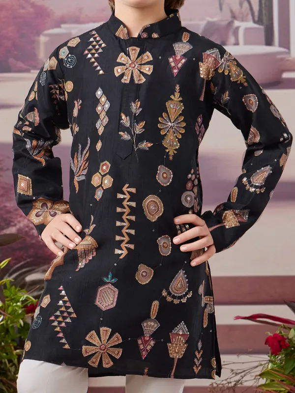 Black silk kurta set with festive shimmer
