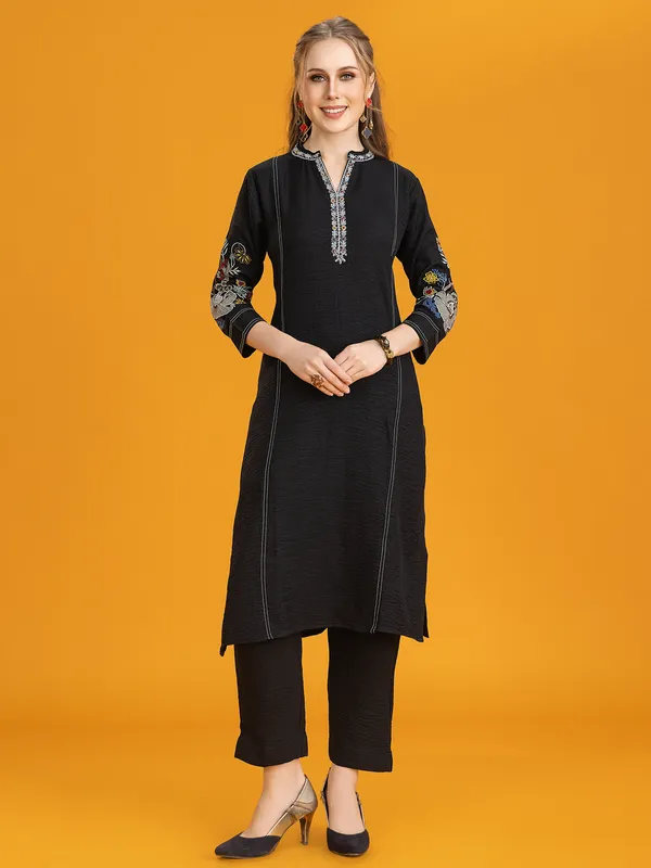 Black silk kurti set for elegant festive wear